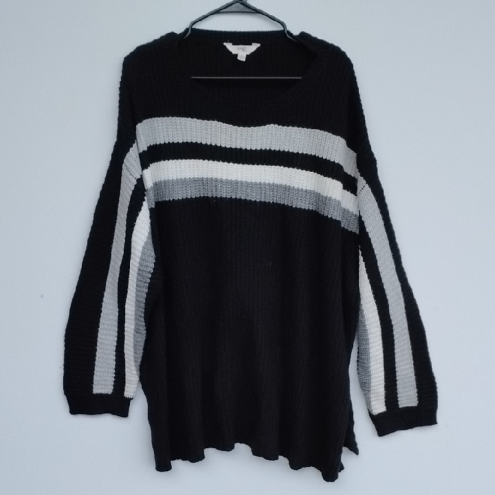 Terra & Sky Black and Gray Striped Sweater